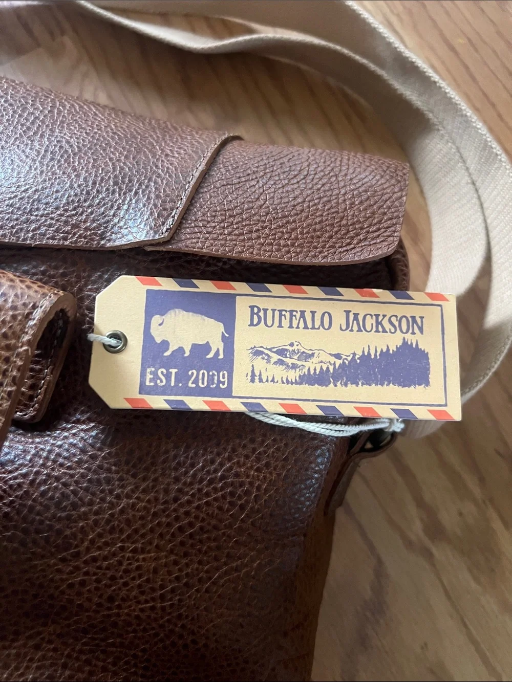 Buffalo Jackson Co. Premium Brown Leather Briefcase with Canvas Shoulder Strap